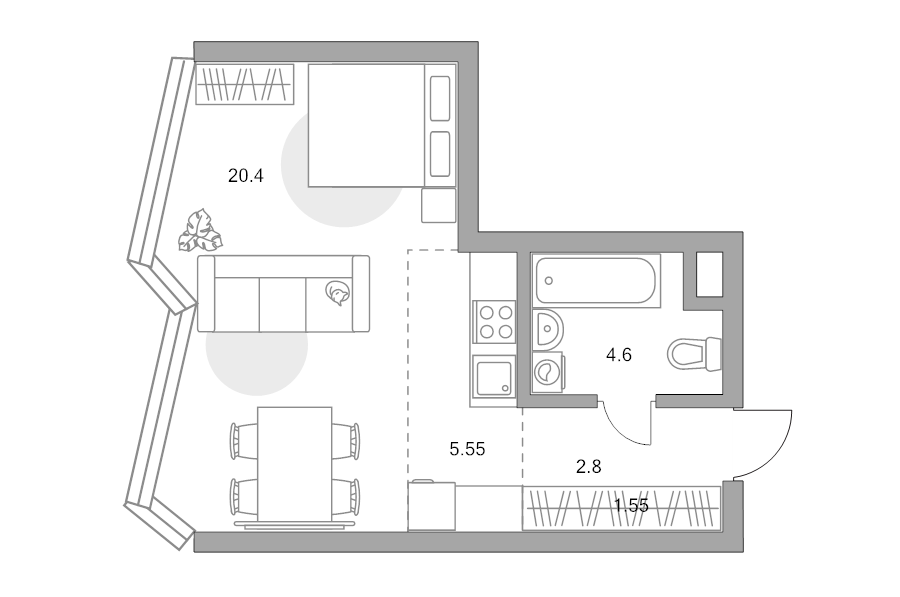 Студия 34,9 м²