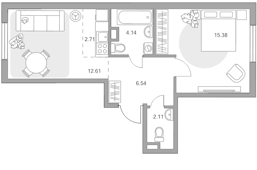 2 ккв (Евро) 43,5 м²