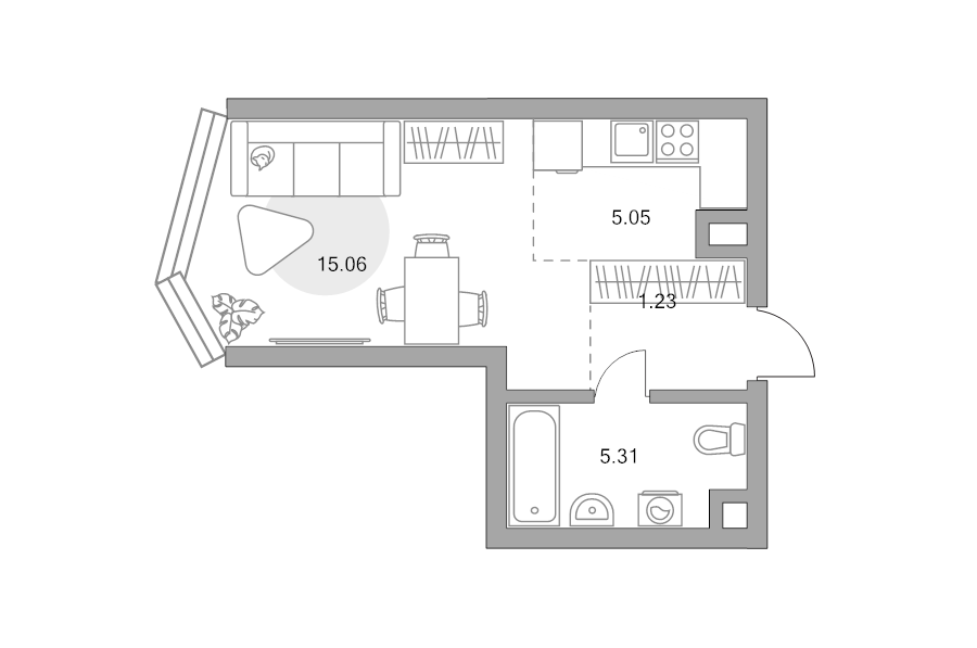 Студия 29,1 м²