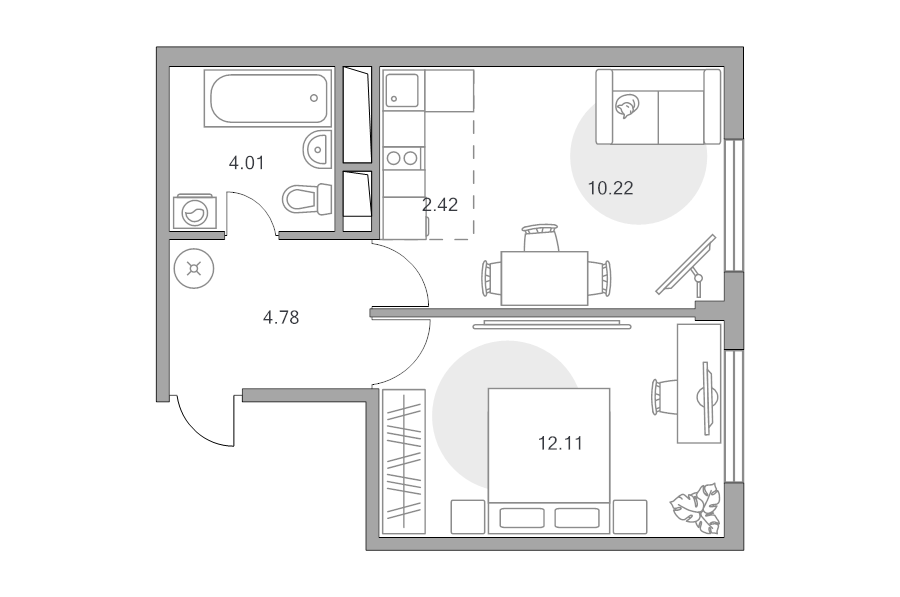 1 ккв 33,5 м²