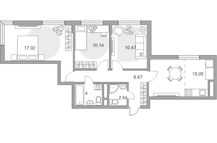 4 ккв (Евро) 68,9 м²