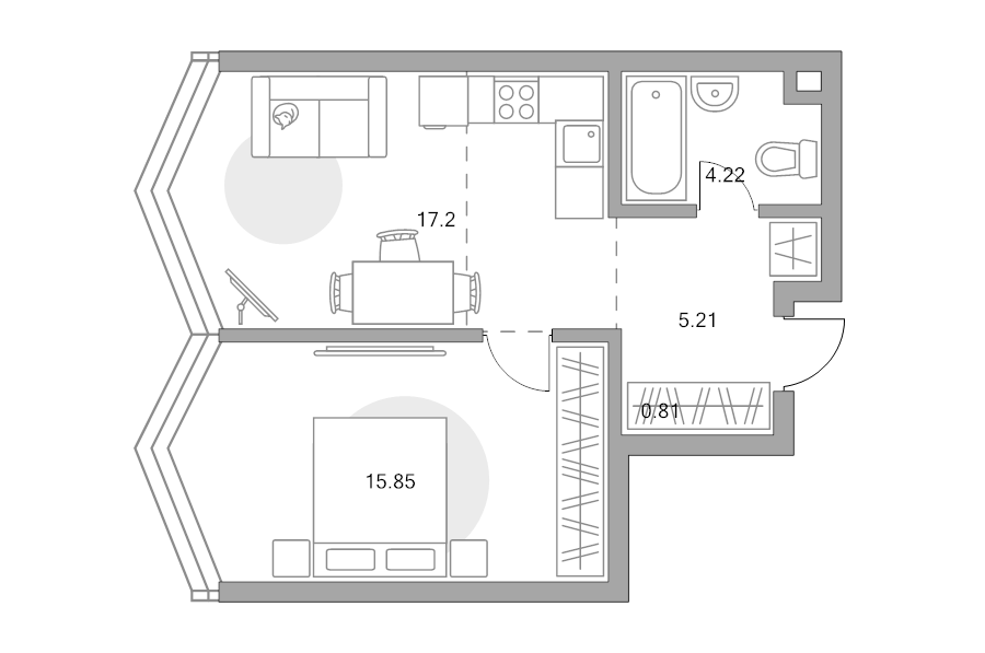 2 ккв (Евро) 43,3 м²