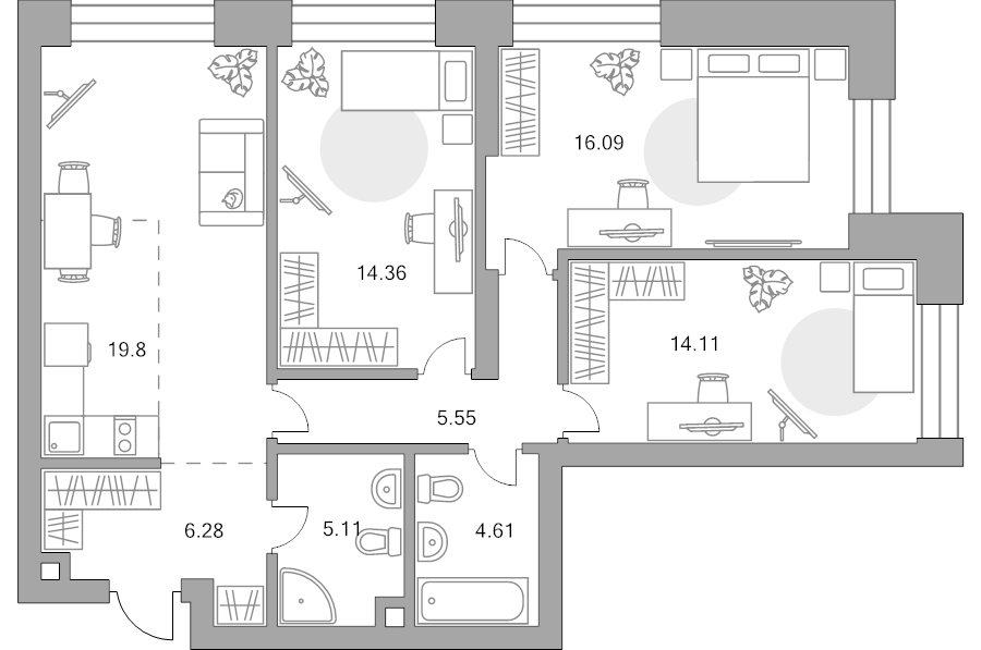 4 ккв (Евро) 85,9 м²
