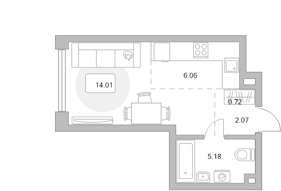 Студия 28 м²