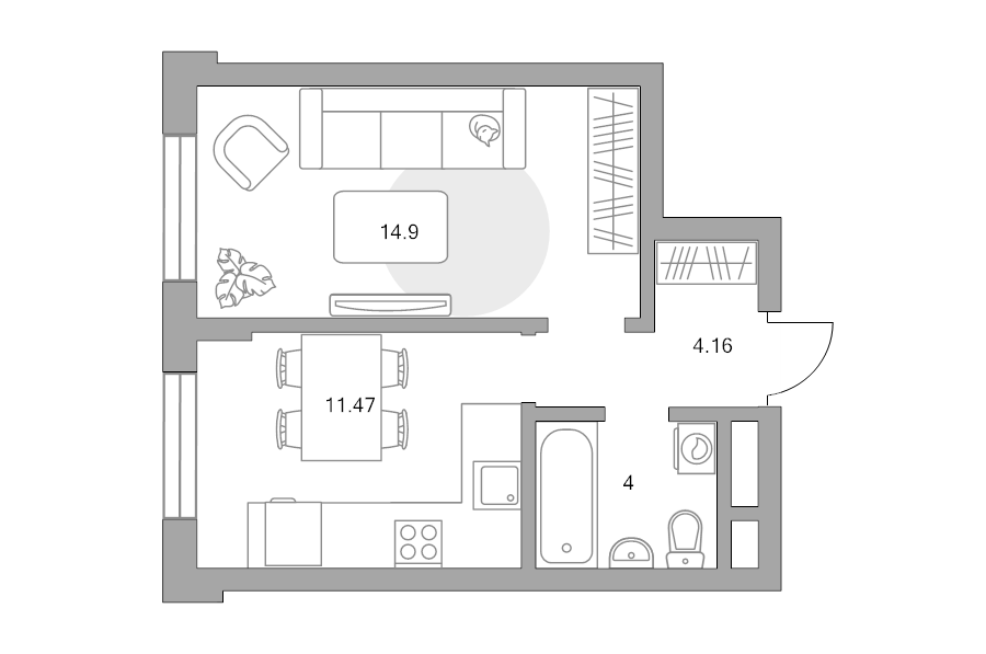 1 ккв 34,5 м²