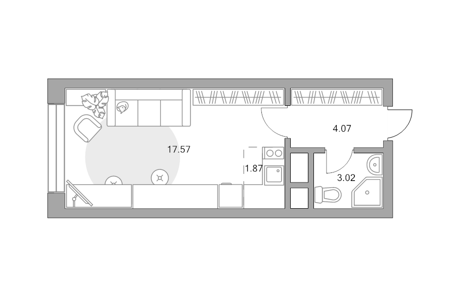Студия 26,5 м²