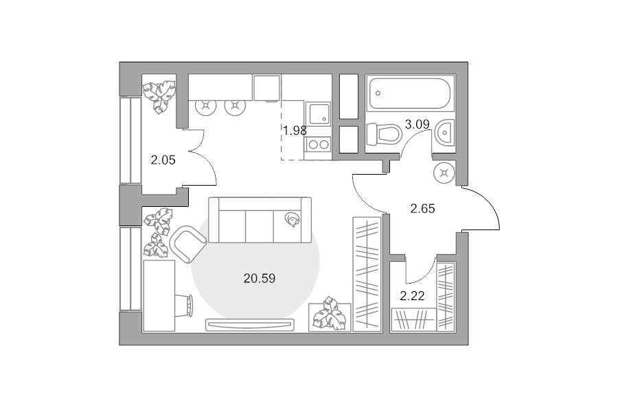 Студия 32,6 м²