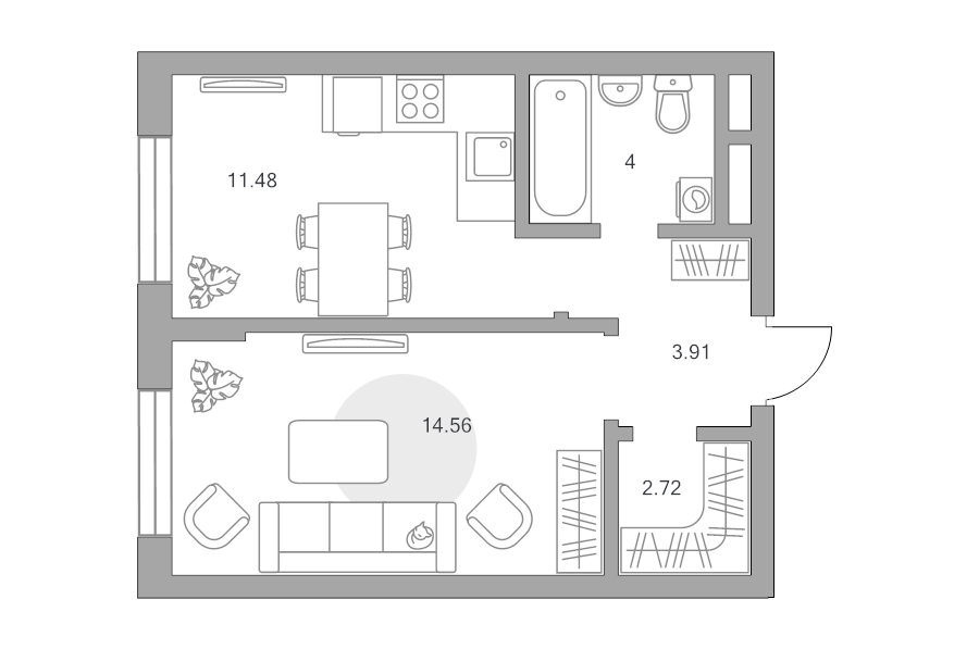 1 ккв 36,7 м²