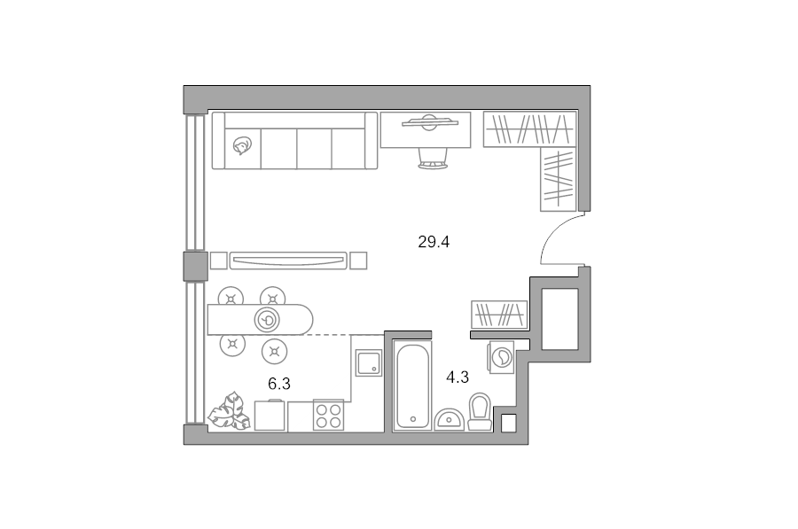 Студия 40 м²