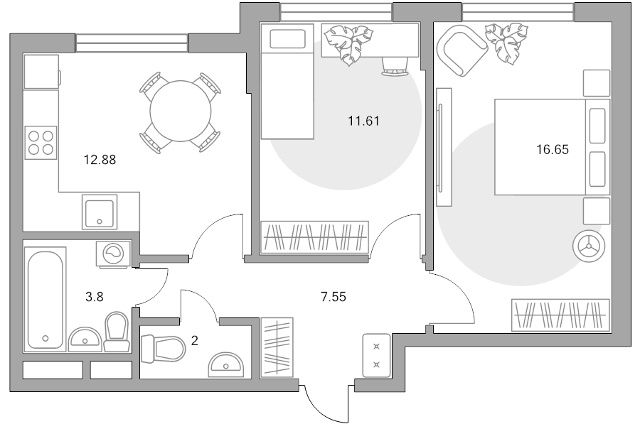 2 ккв 54,5 м²