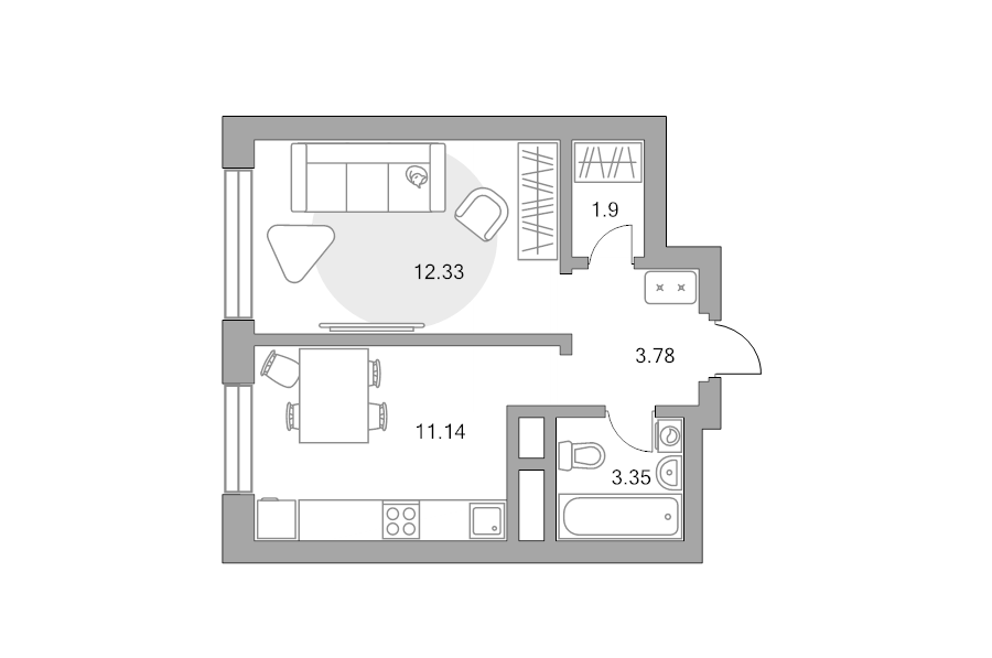 1 ккв 32,5 м²