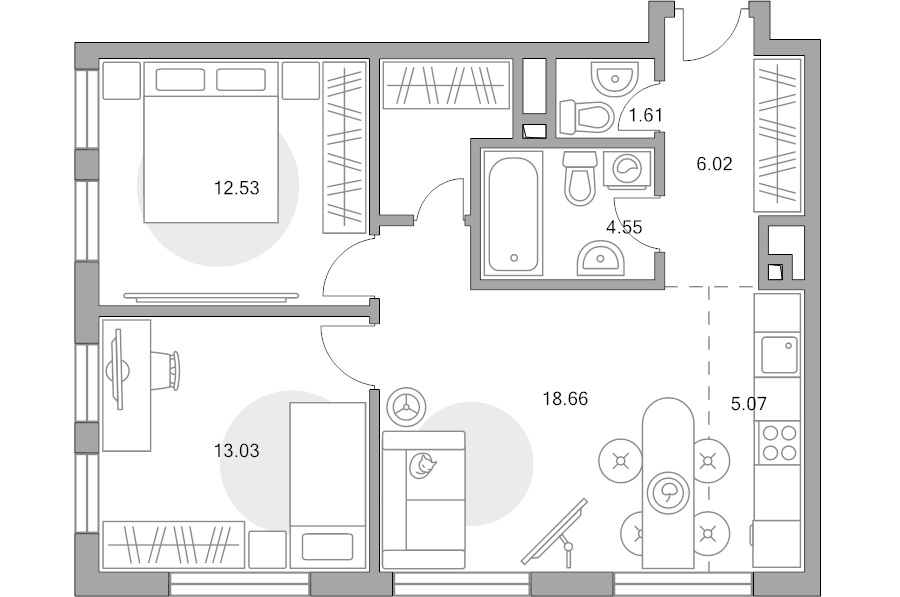 3 ккв (Евро) 64,9 м²