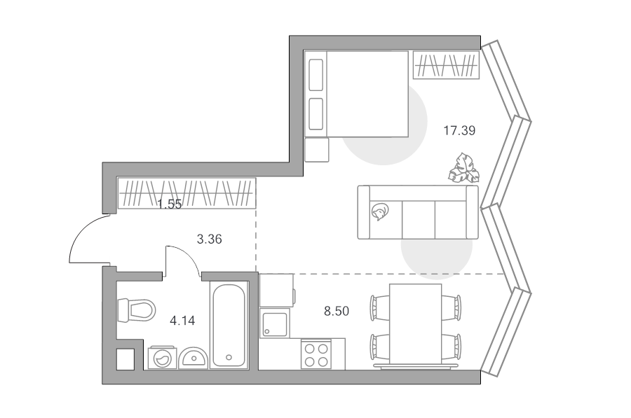 Студия 34,9 м²