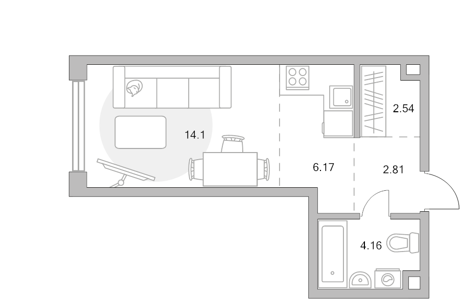 Студия 29,8 м²