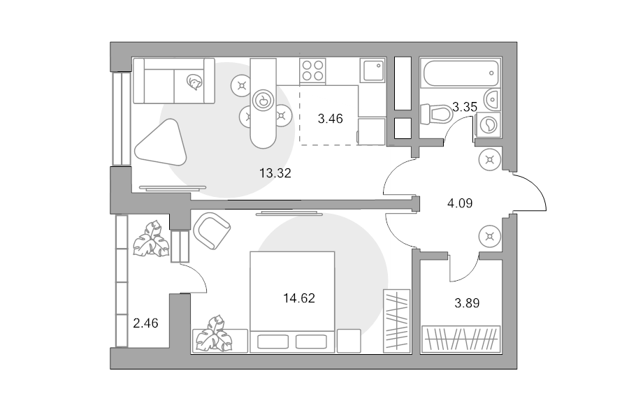 2 ккв (Евро) 45,2 м²