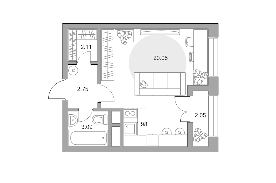 Студия 32 м²