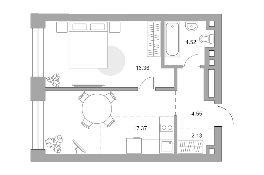 2 ккв (Евро) 44,9 м²
