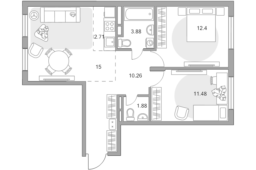 3 ккв (Евро) 57,6 м²