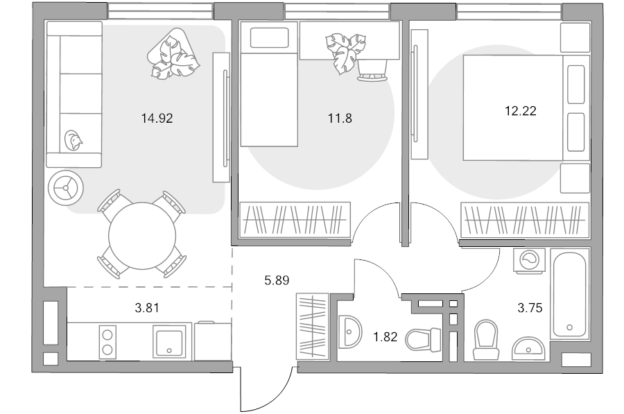 3 ккв (Евро) 54,2 м²