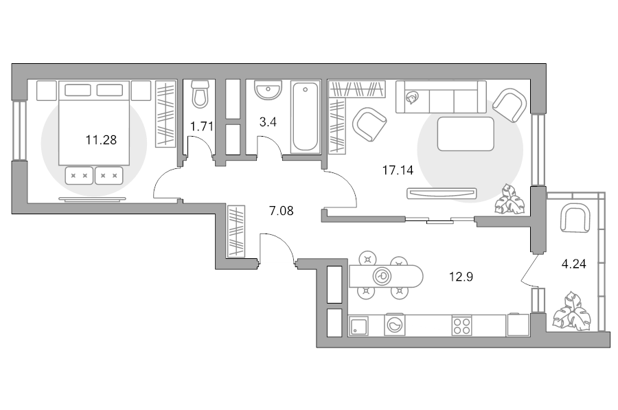 2 ккв 57,8 м²
