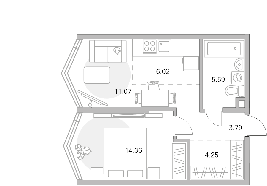 2 ккв (Евро) 45,1 м²