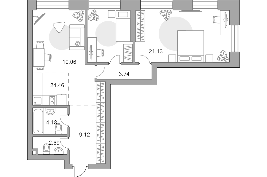 3 ккв (Евро) 75,4 м²