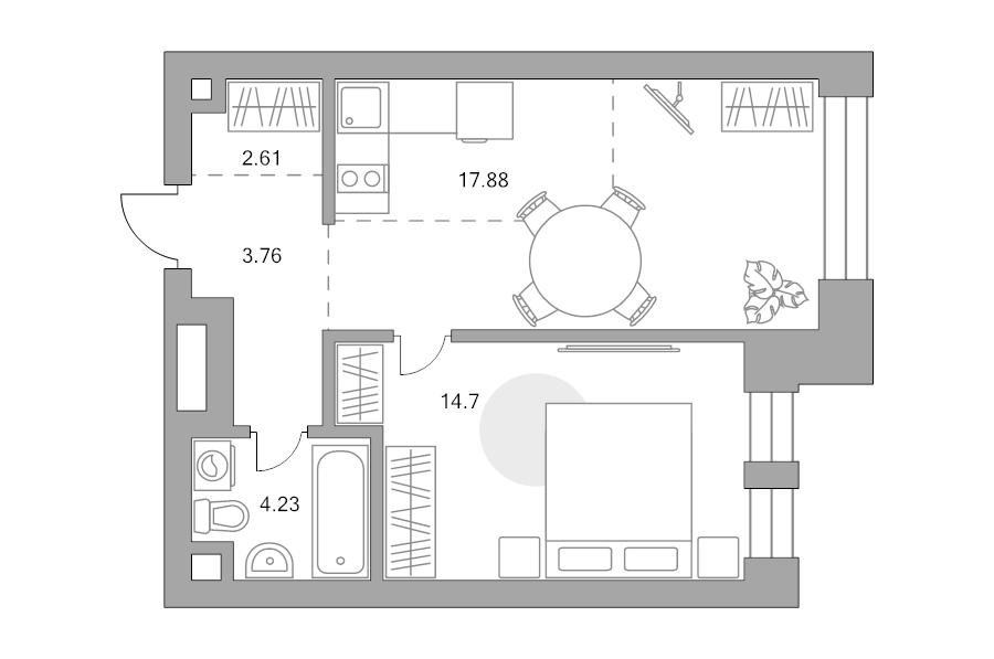 2 ккв (Евро) 43,2 м²