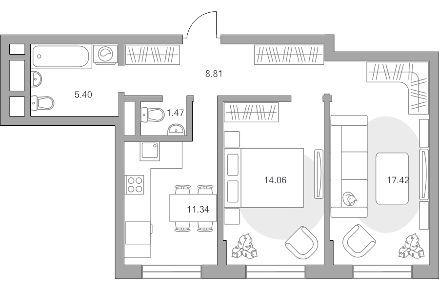 2 ккв 58,5 м²