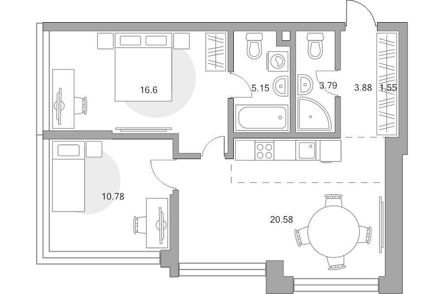 3 ккв (Евро) 62,3 м²