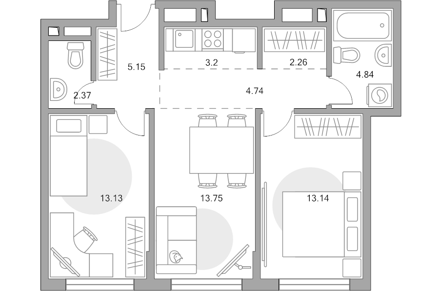 3 ккв (Евро) 62,6 м²