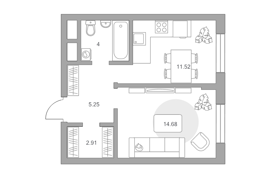 1 ккв 38,4 м²