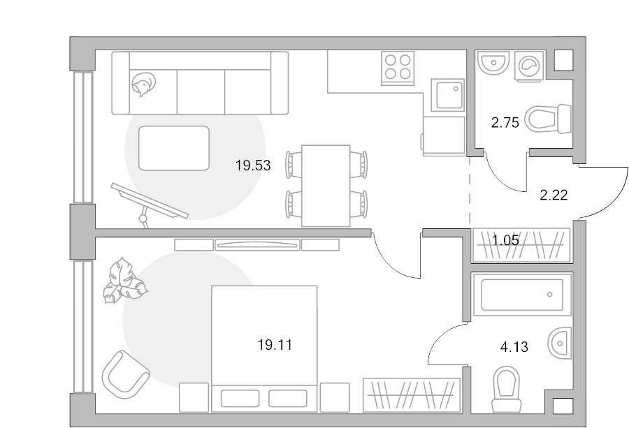 2 ккв (Евро) 48,8 м²