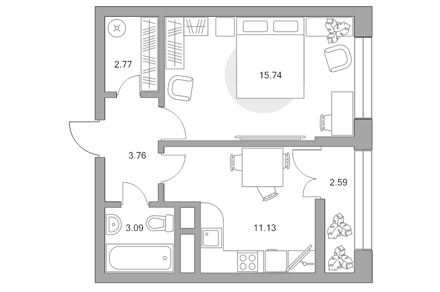 1 ккв 39,1 м²