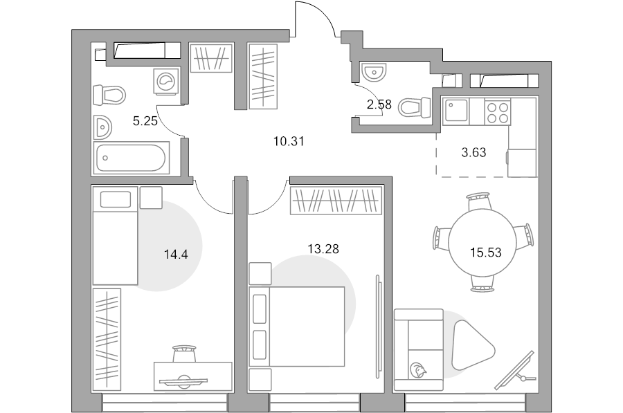 3 ккв (Евро) 65 м²