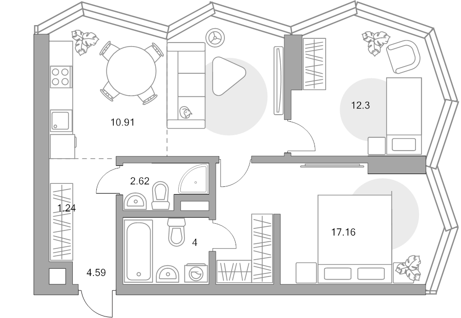 3 ккв (Евро) 63,4 м²
