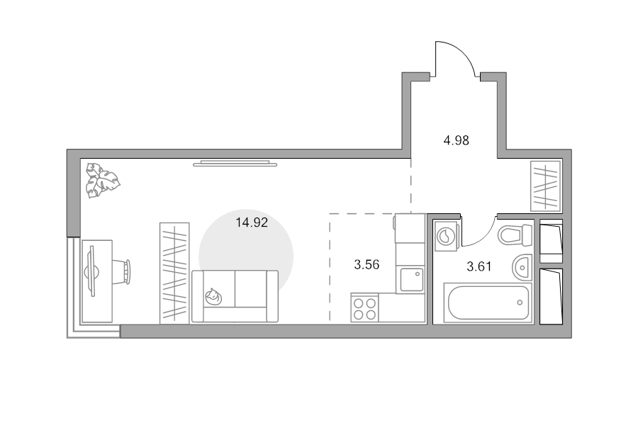 Студия 27,1 м²