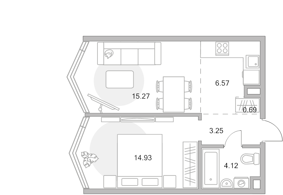 2 ккв (Евро) 44,8 м²