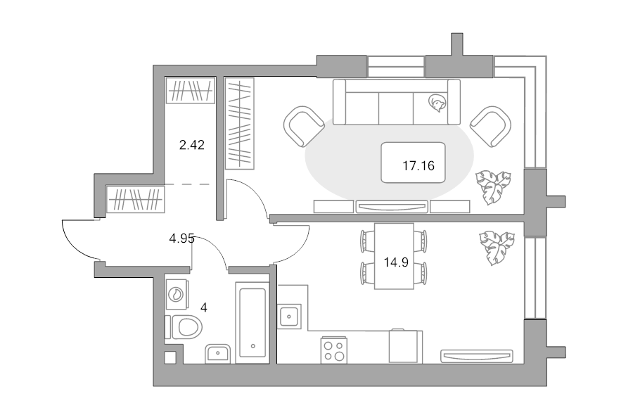 1 ккв 43,4 м²