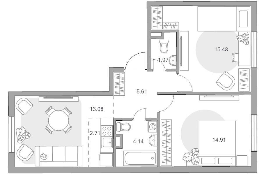 3 ккв (Евро) 57,9 м²