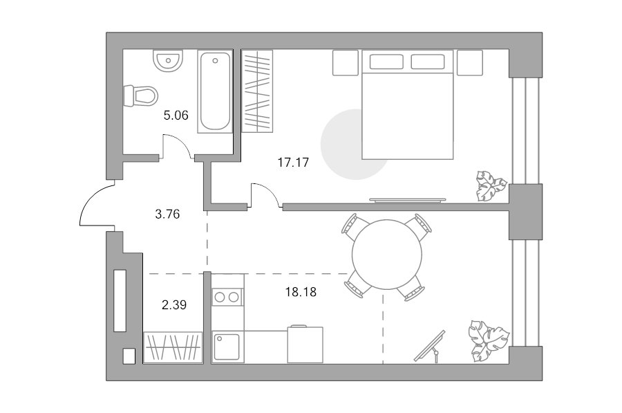 2 ккв (Евро) 46,6 м²