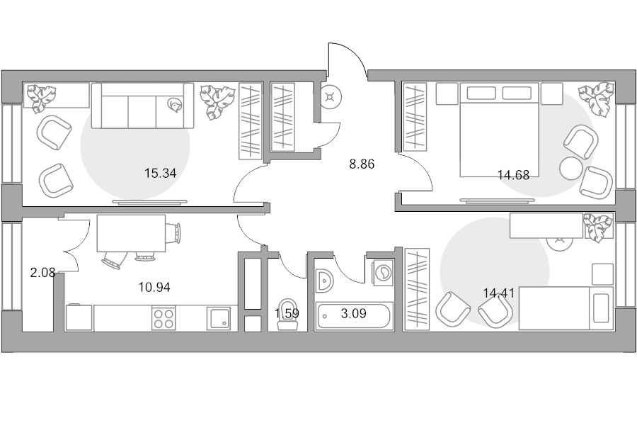 3 ккв 72,8 м²
