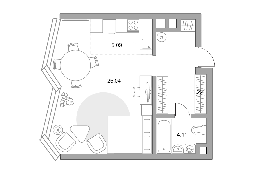 Студия 43,5 м²