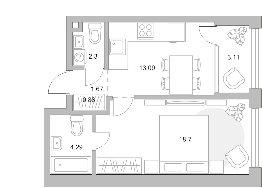 1 ккв 44 м²