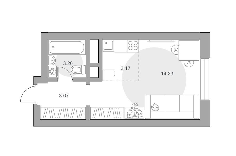 Студия 24,3 м²