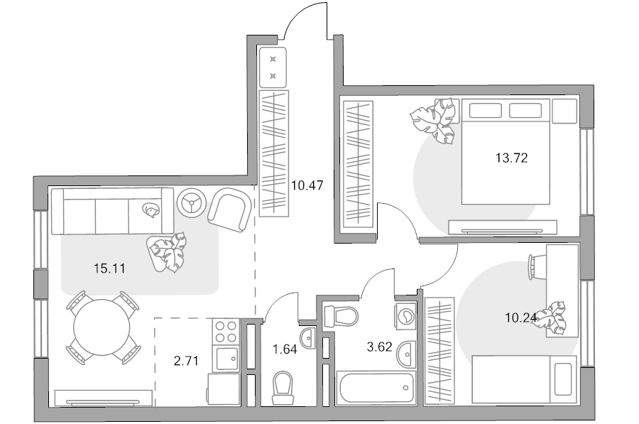 3 ккв (Евро) 57,5 м²