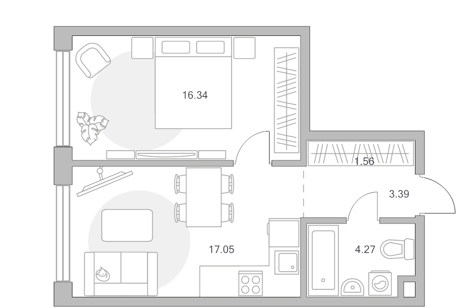 2 ккв (Евро) 42,6 м²