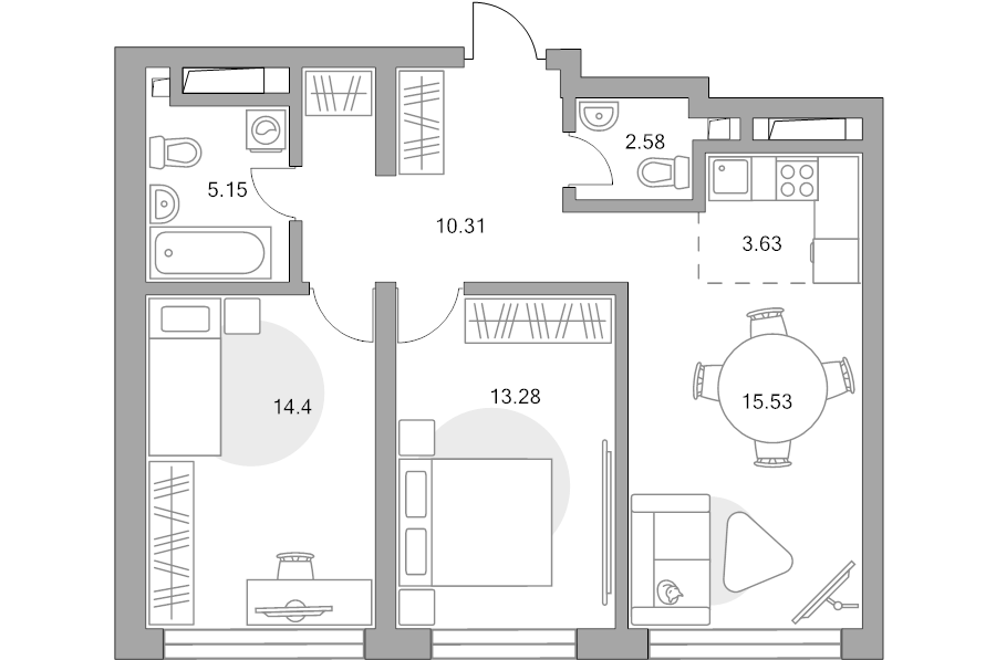 3 ккв (Евро) 64,9 м²
