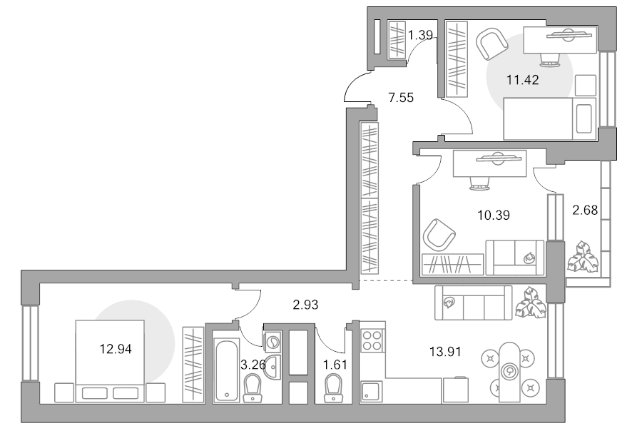 3 ккв 68,1 м²