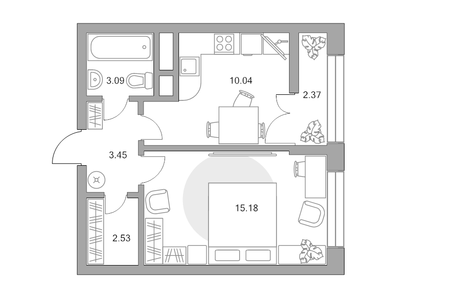 1 ккв 36,7 м²