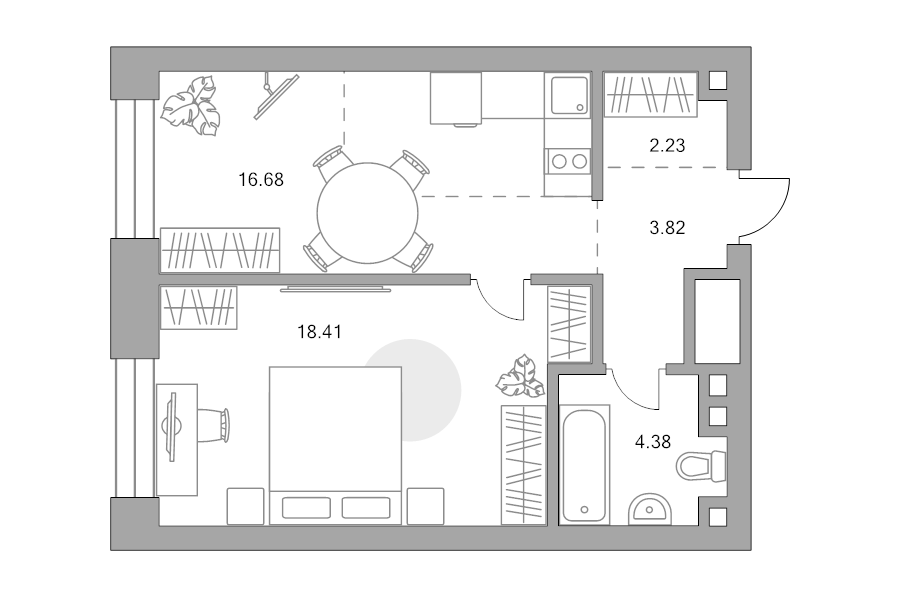2 ккв (Евро) 45,5 м²